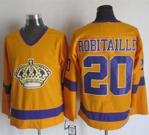 Kings #20 Luc Robitaille Yellow/Purple CCM Throwback Stitched NHL Jersey - Click Image to Close